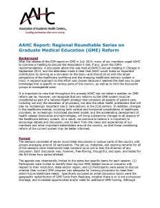 GME Reform: Report and Summary of AAHC Regional Roundtable Series on Graduate Medical Education Reform